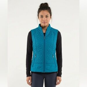 Olsen Europe Geometric Quilted Vest Teal Size Medium/10 Full Zip Stand Up Collar